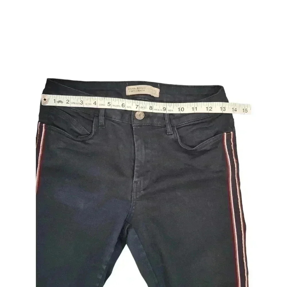 Zara Basics Z1975 Denim Navy Skinny Jeans Red White Stripe Sides Stretchy Size 4 - Picture 9 of 12